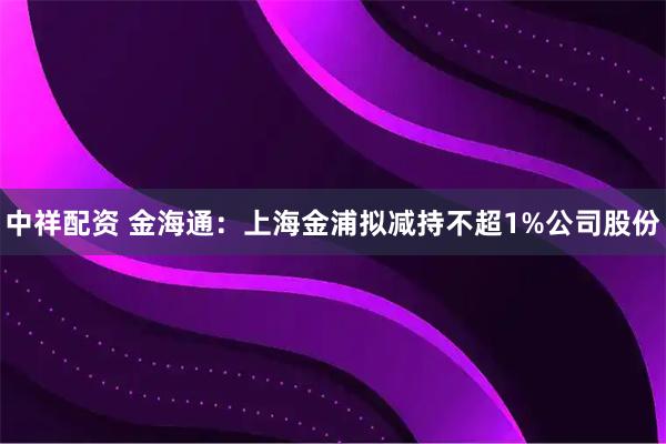 中祥配资 金海通：上海金浦拟减持不超1%公司股份